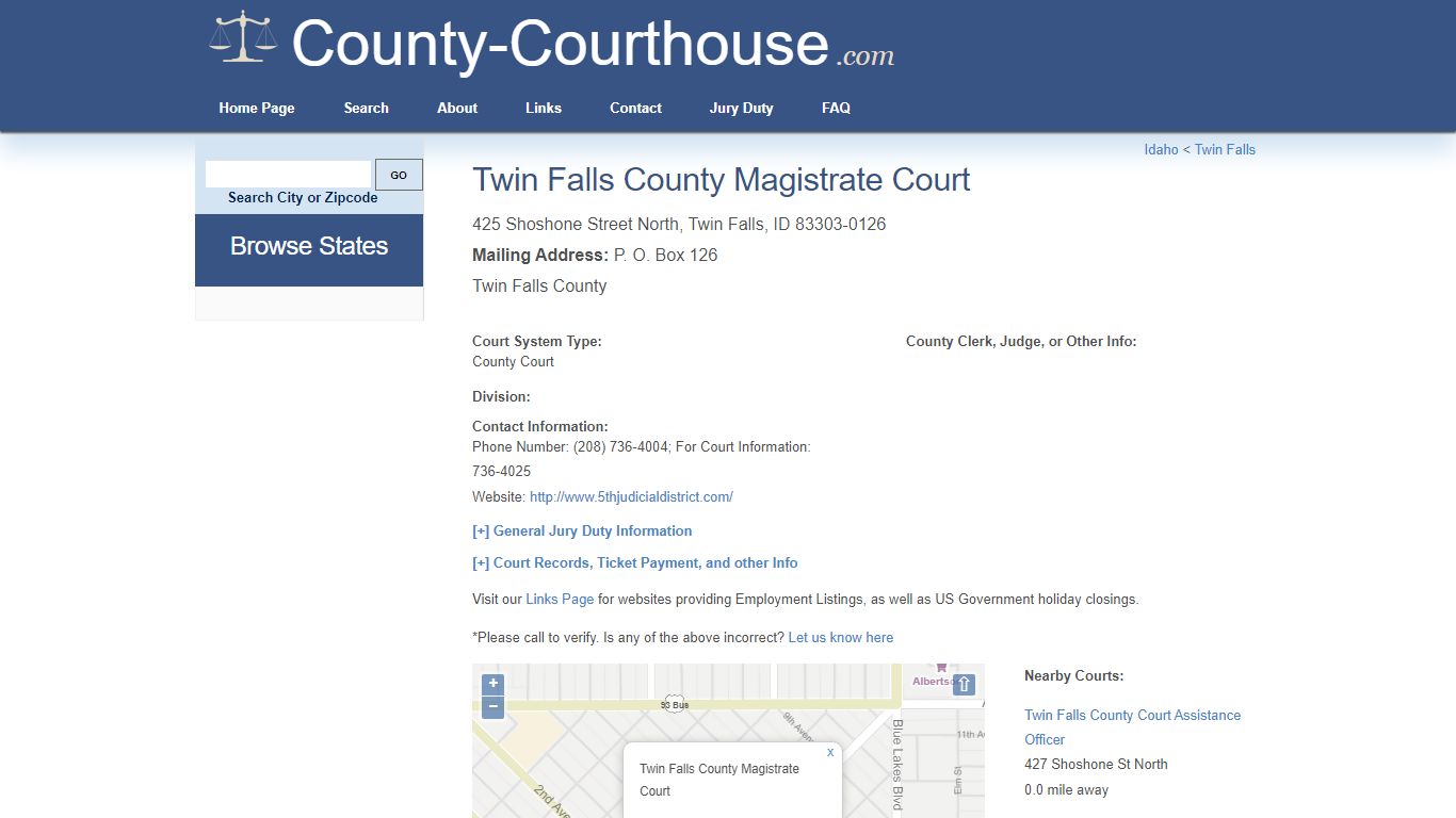 Twin Falls County Magistrate Court in Twin Falls, ID - Court Information